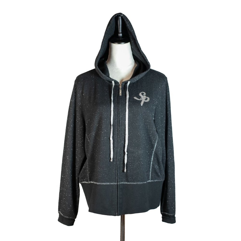 SouthPole Women's Hoodie Jacket Black Silver Sparkly Retro Grunge Size 2X